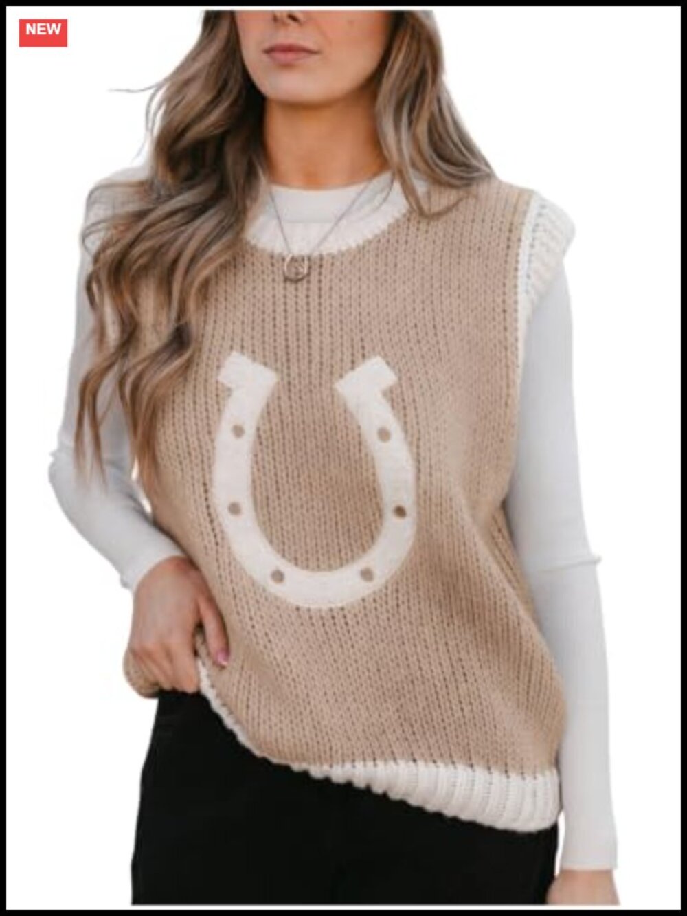 Western Horseshoe Tank Sweater Vest Contrast Trim